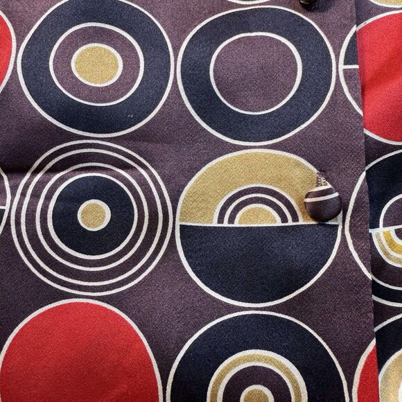 Ann Taylor 100% Silk Print Button Up Blouse Art Deco Size 12 Deep V-Neck - Picture 10 of 13